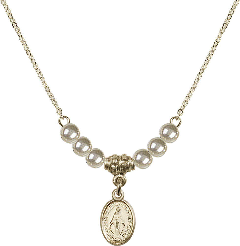 14kt Gold Filled Miraculous Birthstone Necklace with Faux-Pearl Beads - 0702