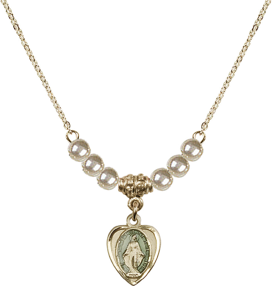 14kt Gold Filled Miraculous Birthstone Necklace with Faux-Pearl Beads - 0706
