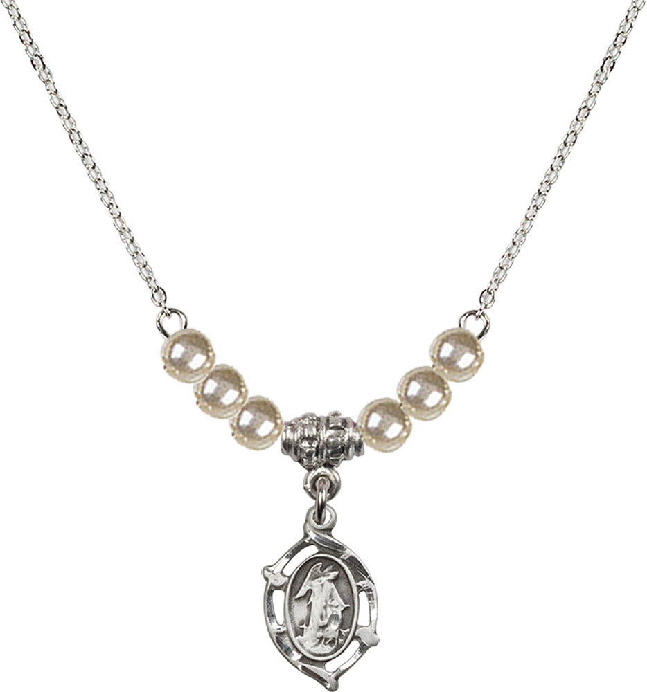 Sterling Silver Guardian Angel Birthstone Necklace with Faux-Pearl Beads - 4154