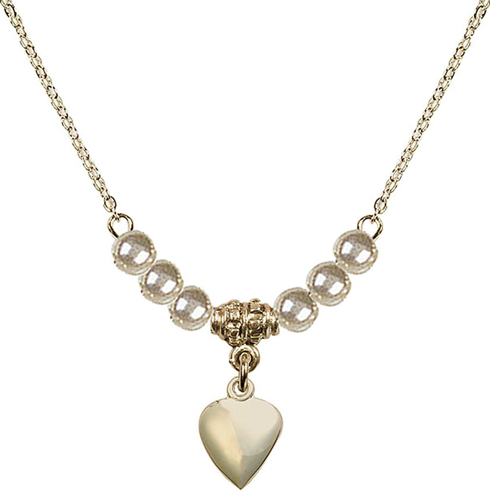 14kt Gold Filled Heart Birthstone Necklace with Faux-Pearl Beads - 4158