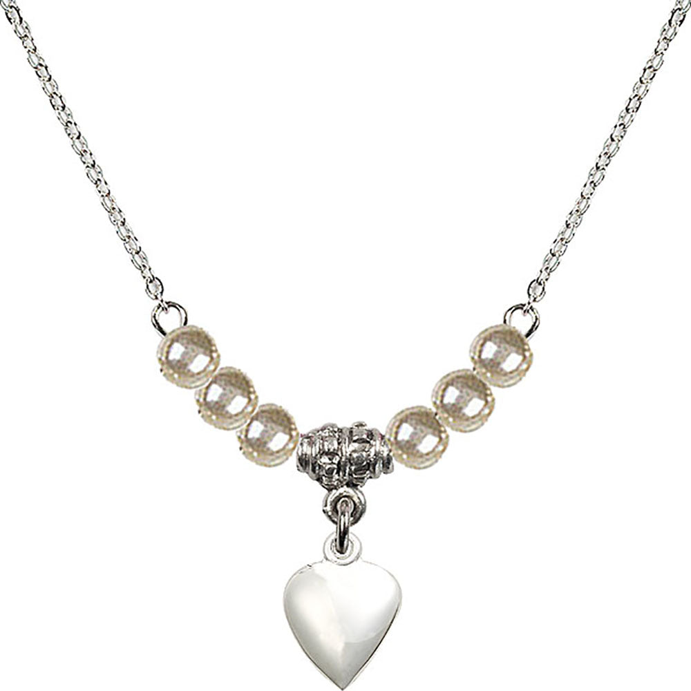 Sterling Silver Heart Birthstone Necklace with Faux-Pearl Beads - 4158