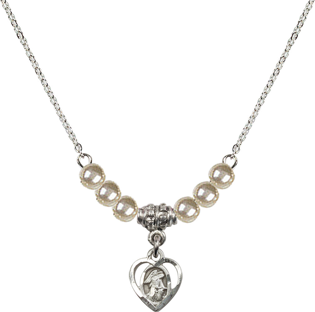Sterling Silver Guardian Angel Birthstone Necklace with Faux-Pearl Beads - 5407