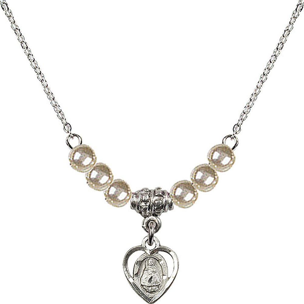 Sterling Silver Infant Birthstone Necklace with Faux-Pearl Beads - 5413