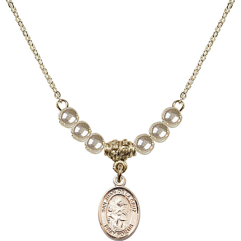 14kt Gold Filled San Juan de la Cruz Birthstone Necklace with Faux-Pearl Beads - 9232