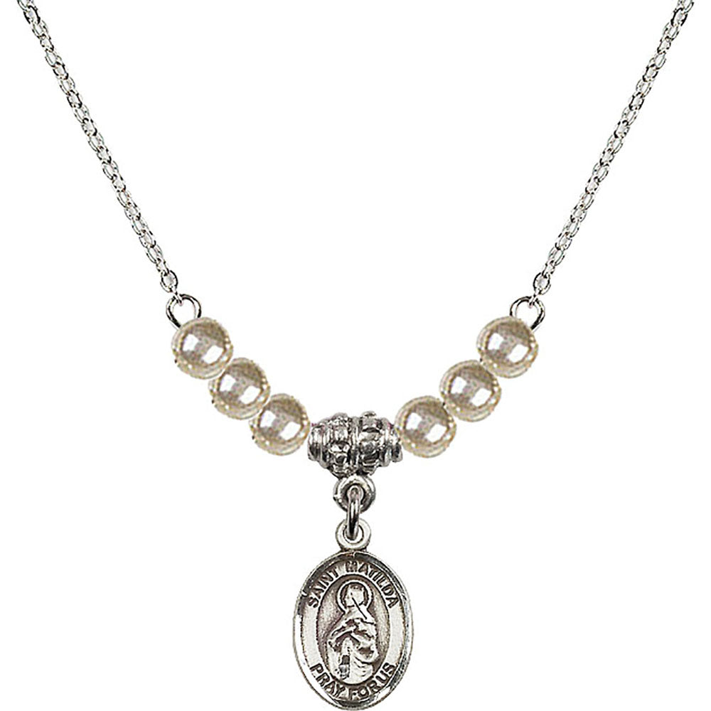 Sterling Silver Saint Matilda Birthstone Necklace with Faux-Pearl Beads - 9239
