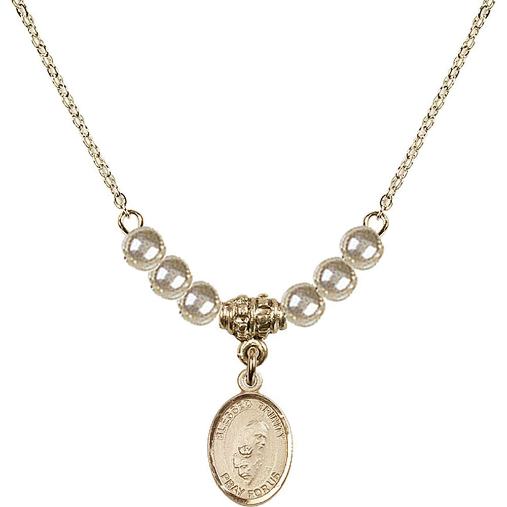 14kt Gold Filled Blessed Trinity Birthstone Necklace with Faux-Pearl Beads - 9249