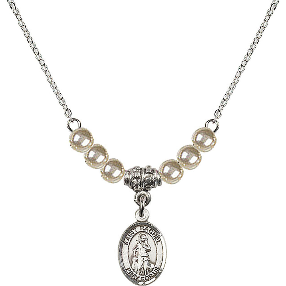 Sterling Silver Saint Rachel Birthstone Necklace with Faux-Pearl Beads - 9251