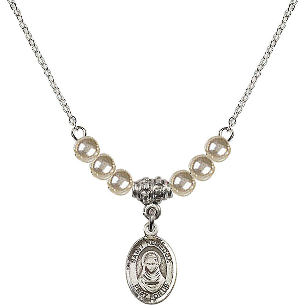 Sterling Silver Saint Rebecca Birthstone Necklace with Faux-Pearl Beads - 9252