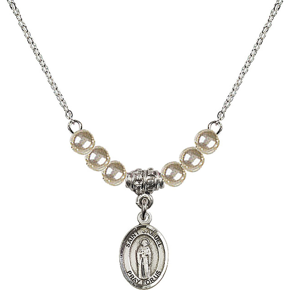 Sterling Silver Saint Samuel Birthstone Necklace with Faux-Pearl Beads - 9259