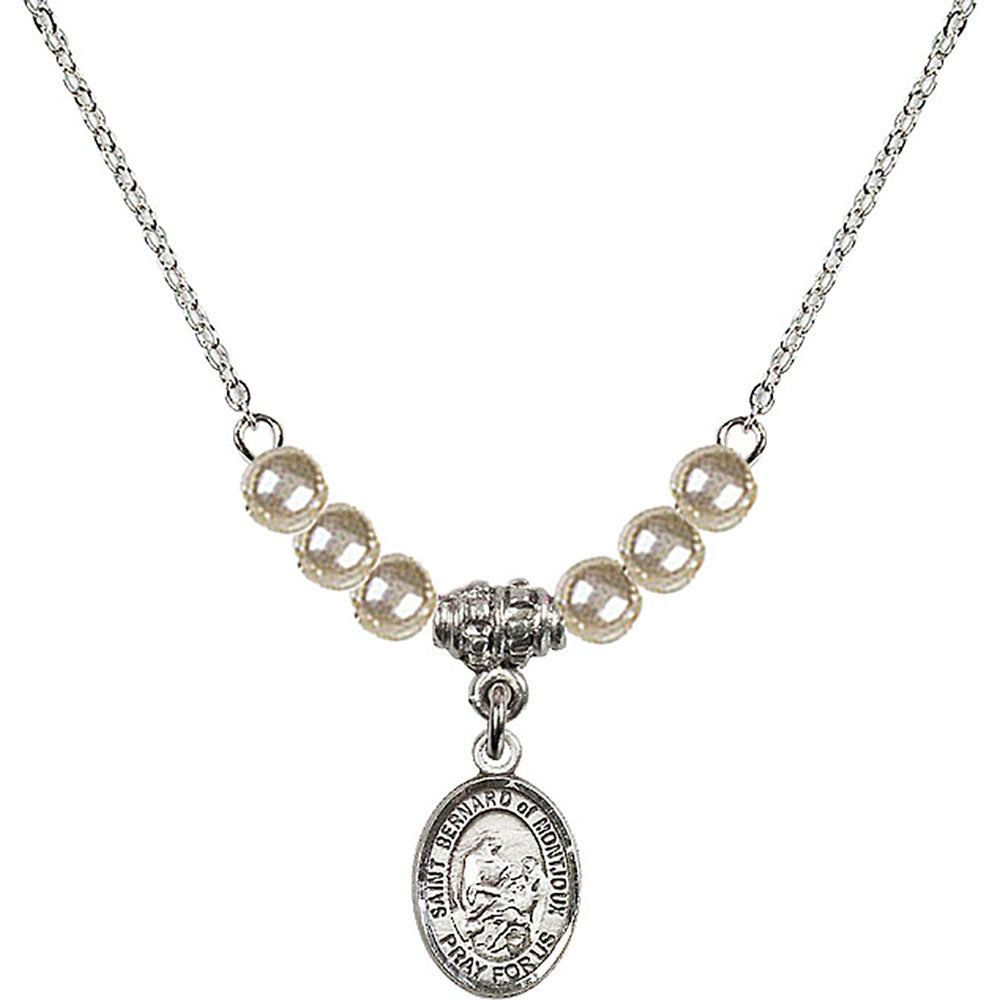 Sterling Silver Saint Bernard of Montjoux Birthstone Necklace with Faux-Pearl Beads - 9264