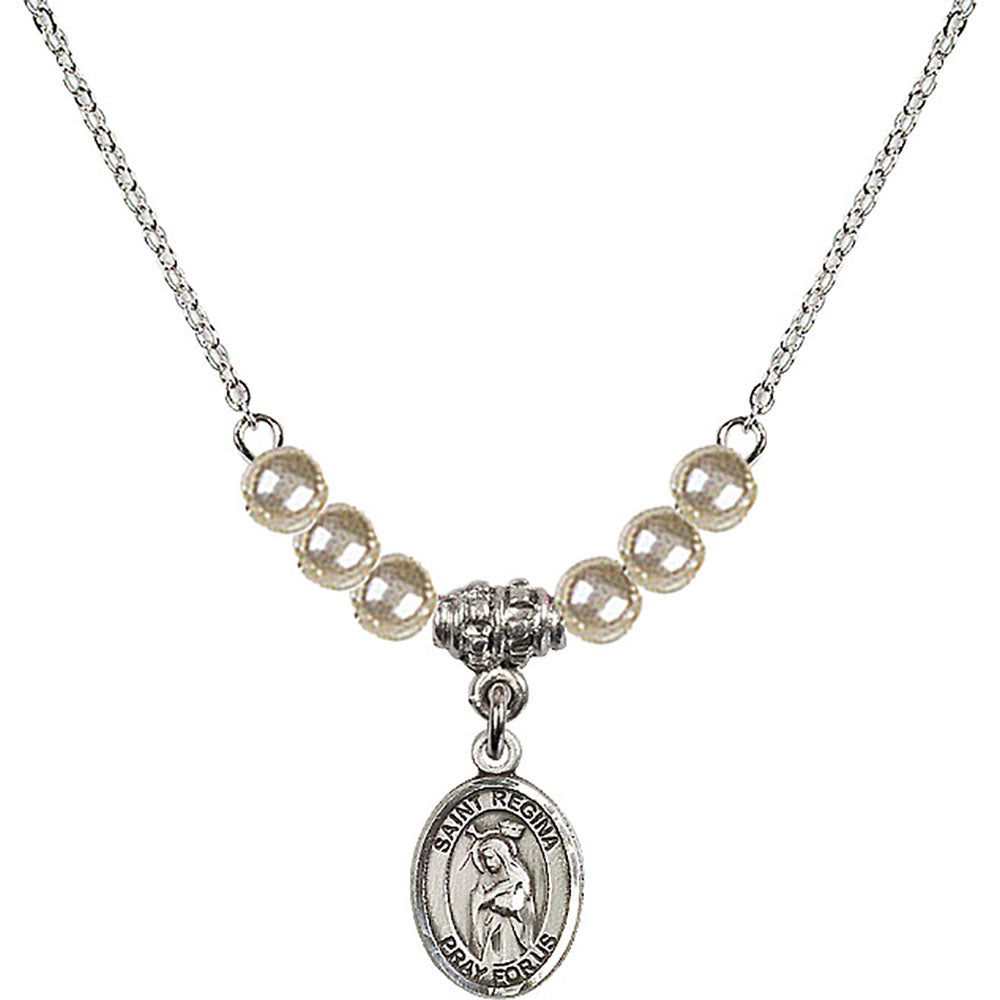 Sterling Silver Saint Regina Birthstone Necklace with Faux-Pearl Beads - 9335