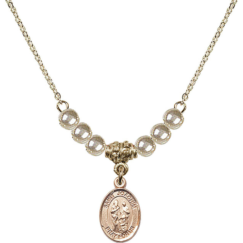 14kt Gold Filled Saint Joachim Birthstone Necklace with Faux-Pearl Beads - 9348