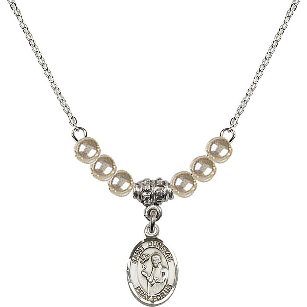 Sterling Silver Saint Dunstan Birthstone Necklace with Faux-Pearl Beads - 9355