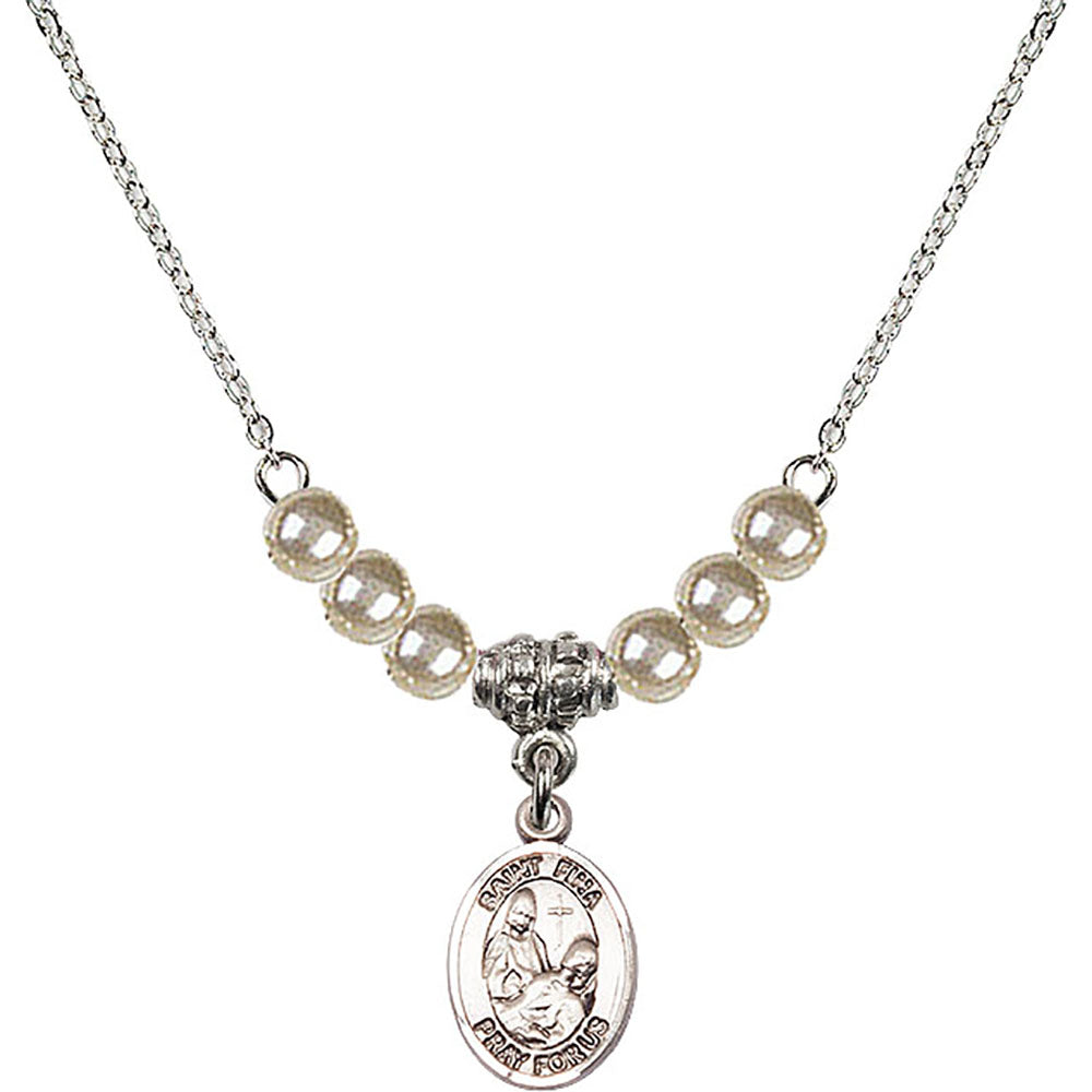 Sterling Silver Saint Fina Birthstone Necklace with Faux-Pearl Beads - 9364