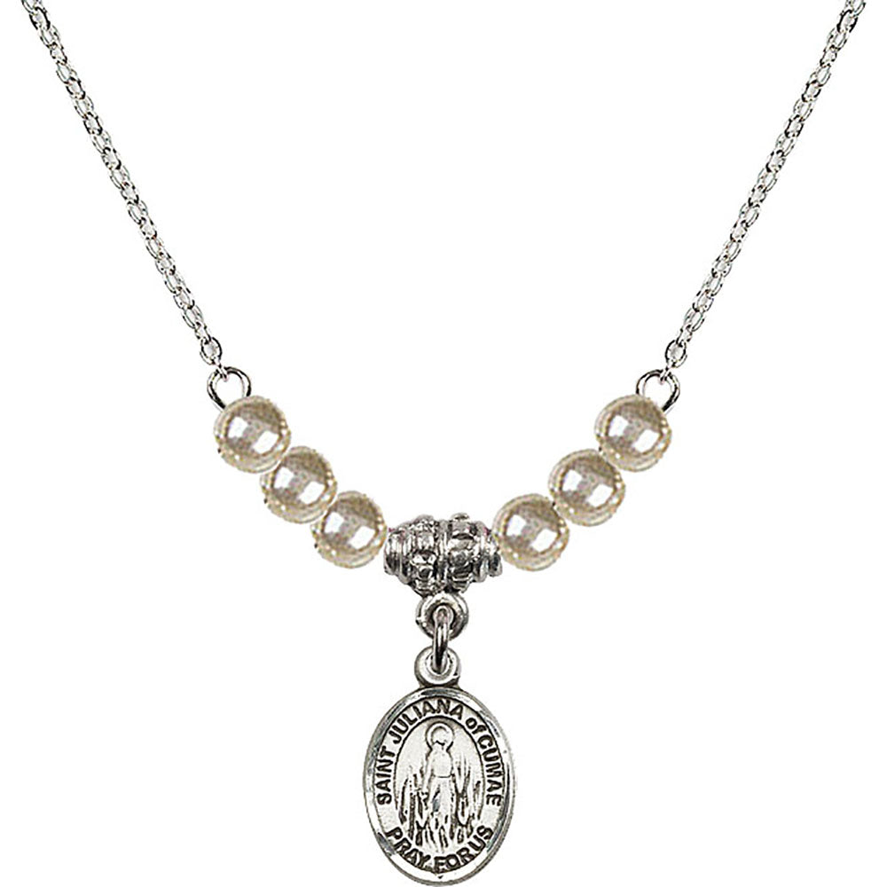 Sterling Silver Saint Juliana of Cumae Birthstone Necklace with Faux-Pearl Beads - 9372