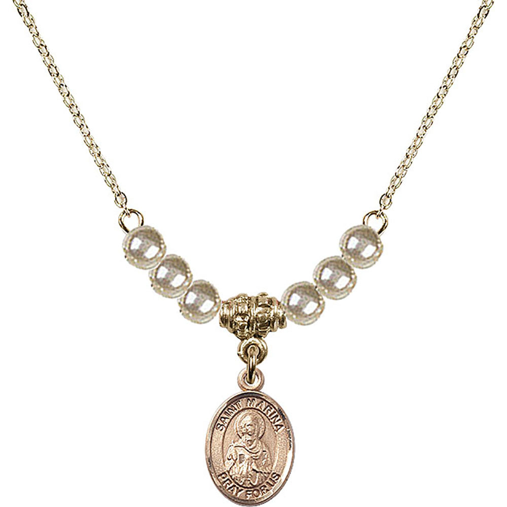 14kt Gold Filled Saint Marina Birthstone Necklace with Faux-Pearl Beads - 9379