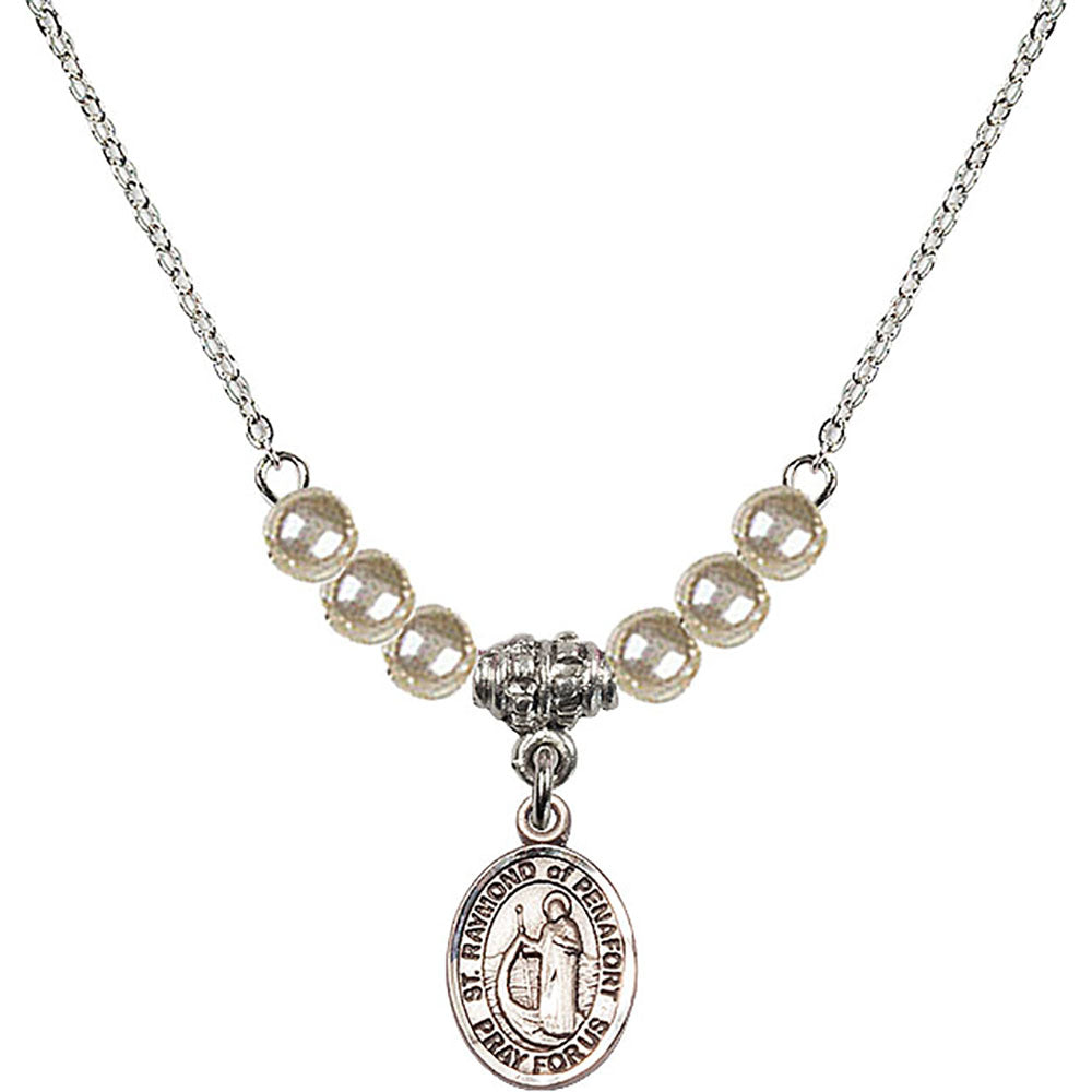 Sterling Silver Saint Raymond of Penafort Birthstone Necklace with Faux-Pearl Beads - 9385