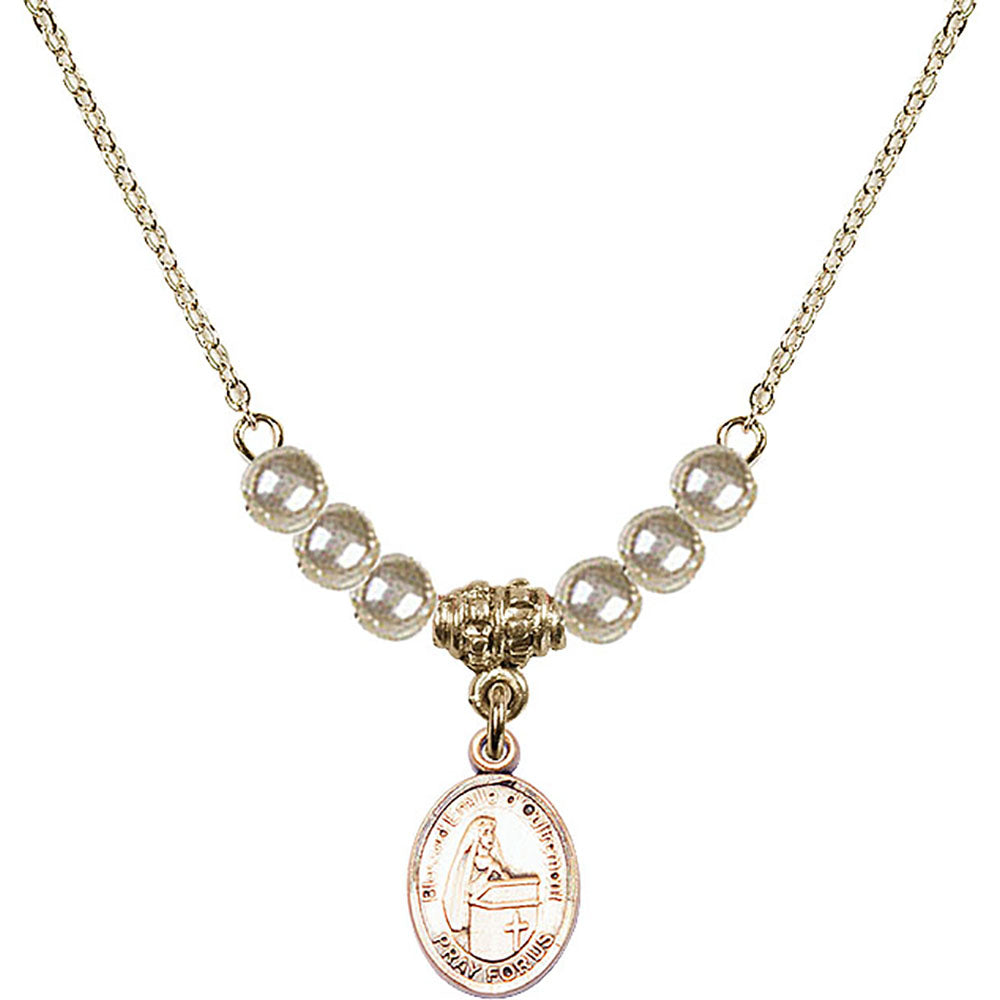 14kt Gold Filled Blessed Emilee Doultremont Birthstone Necklace with Faux-Pearl Beads - 9390