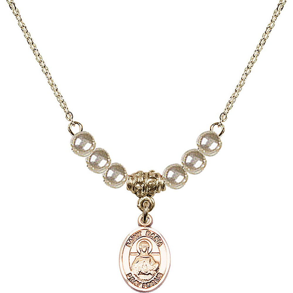 14kt Gold Filled Saint Daria Birthstone Necklace with Faux-Pearl Beads - 9396