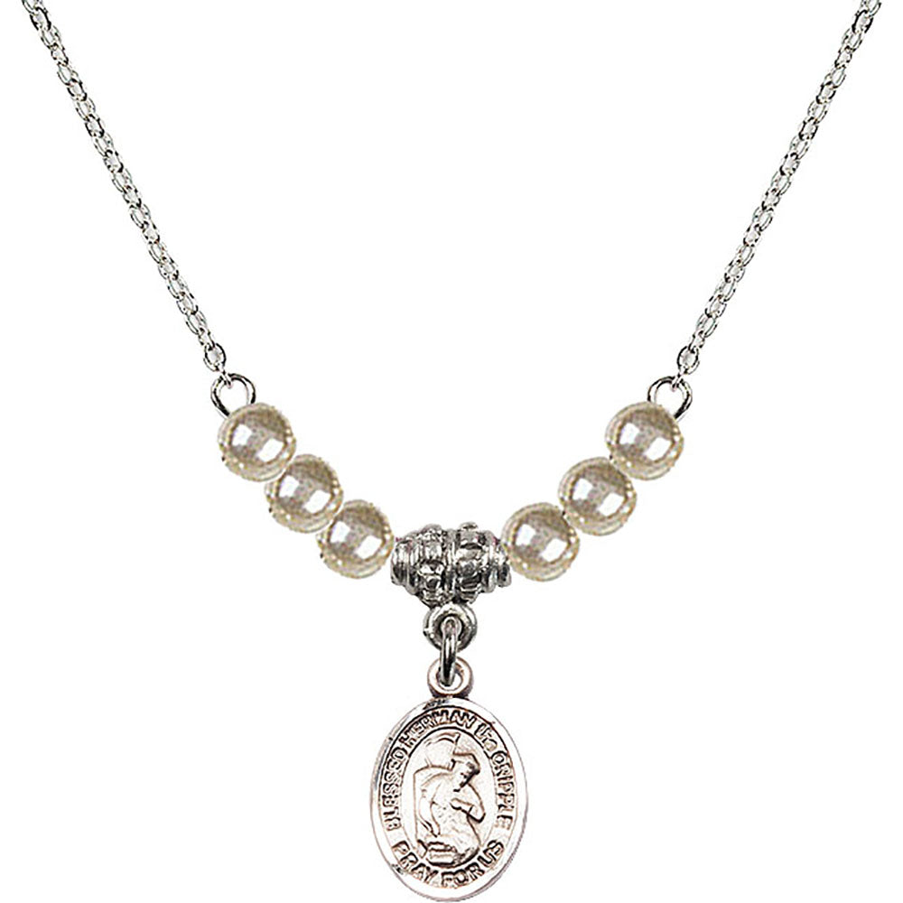 Sterling Silver Blessed Herman the Cripple Birthstone Necklace with Faux-Pearl Beads - 9403