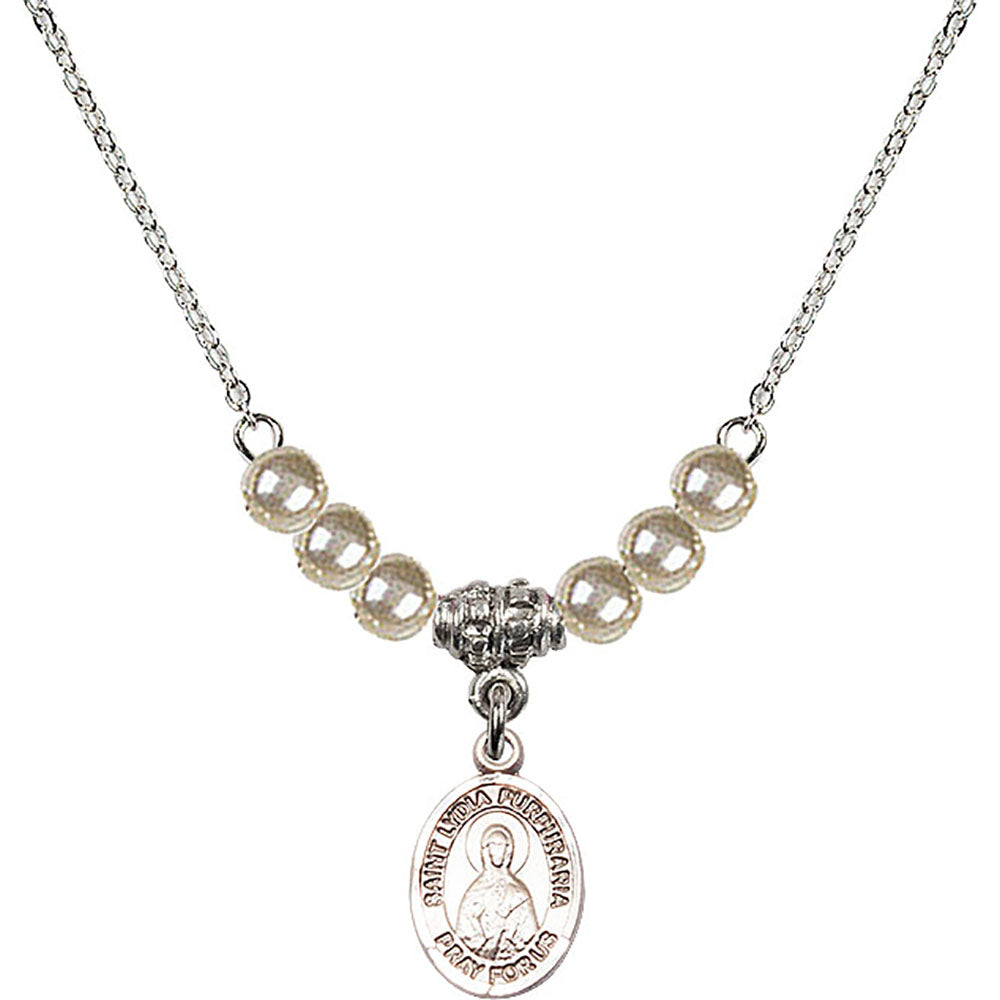 Sterling Silver Saint Lydia Purpuraria Birthstone Necklace with Faux-Pearl Beads - 9411