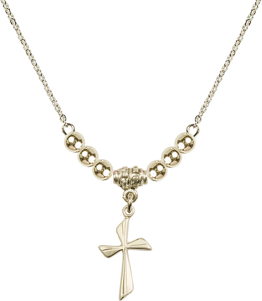 14kt Gold Filled Cross Birthstone Necklace with Gold Filled Beads - 0016