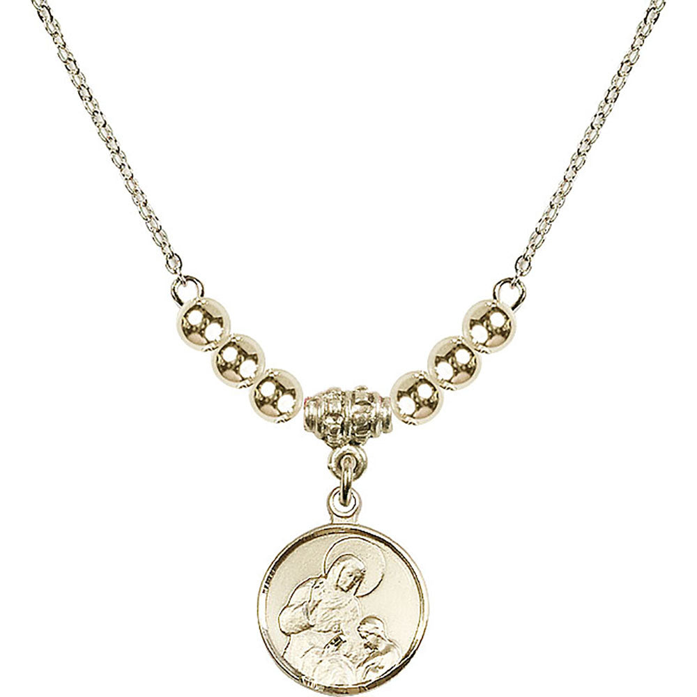 14kt Gold Filled Saint Ann Birthstone Necklace with Gold Filled Beads - 0601