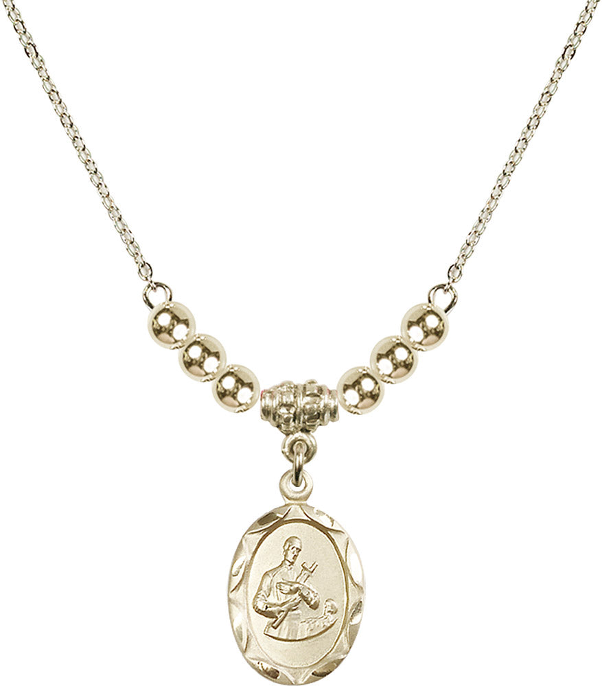 14kt Gold Filled Saint Gerard Birthstone Necklace with Gold Filled Beads - 0612