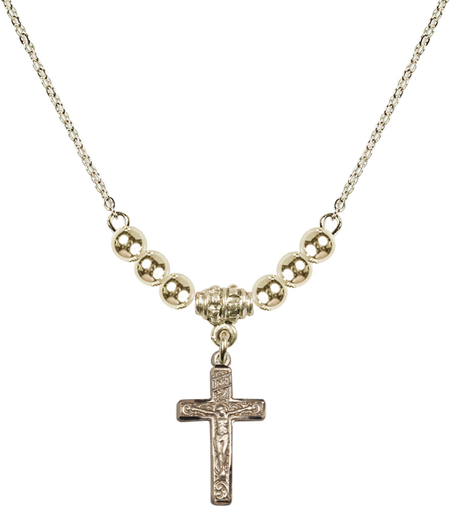 14kt Gold Filled Crucifix Birthstone Necklace with Gold Filled Beads - 0672