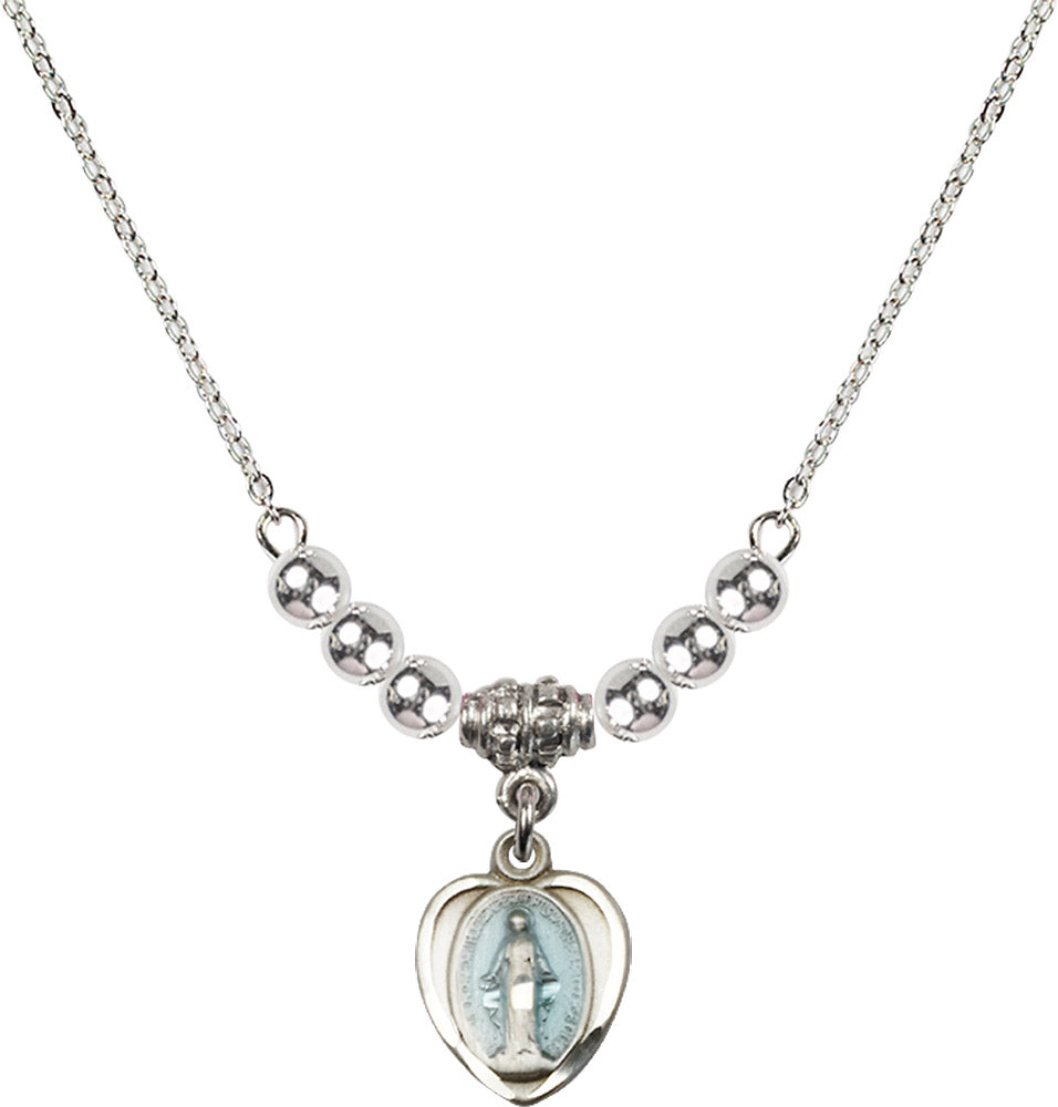 Sterling Silver Miraculous Birthstone Necklace with Sterling Silver Beads - 0706