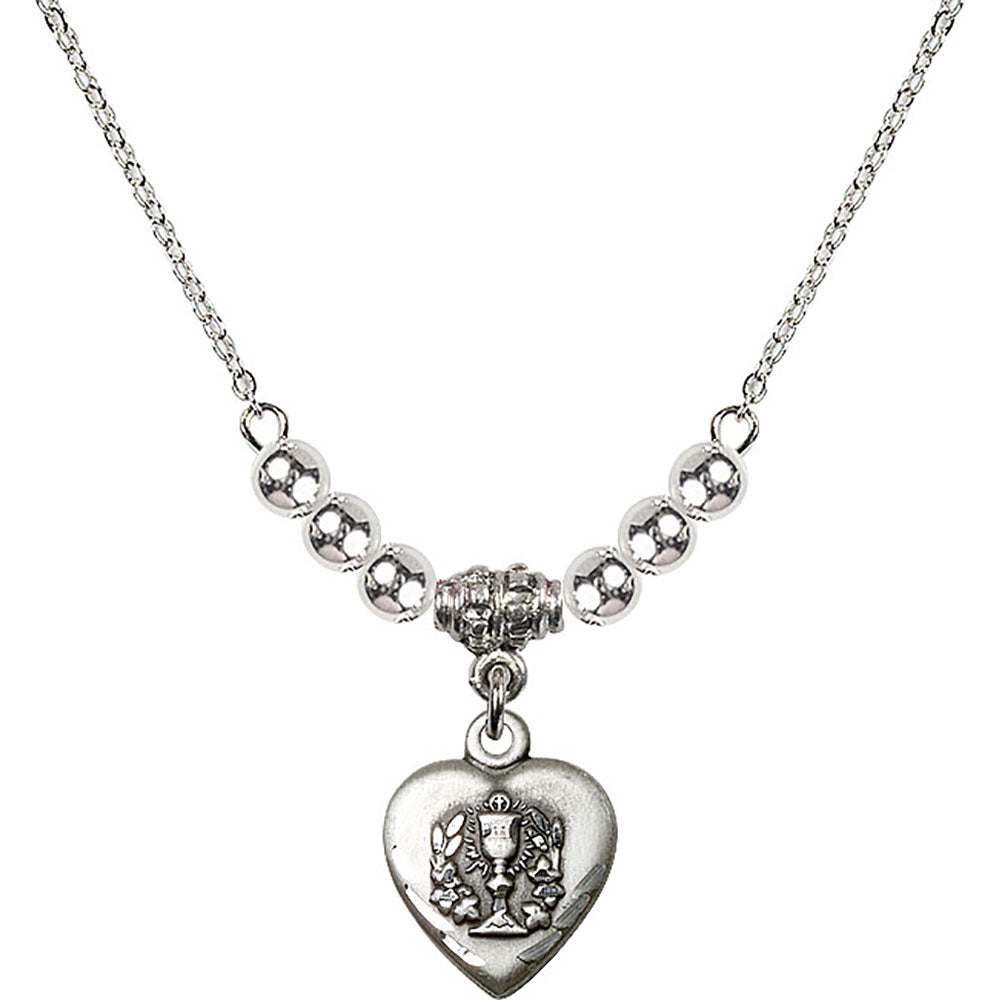 Sterling Silver Heart / Communion Birthstone Necklace with Sterling Silver Beads - 0892