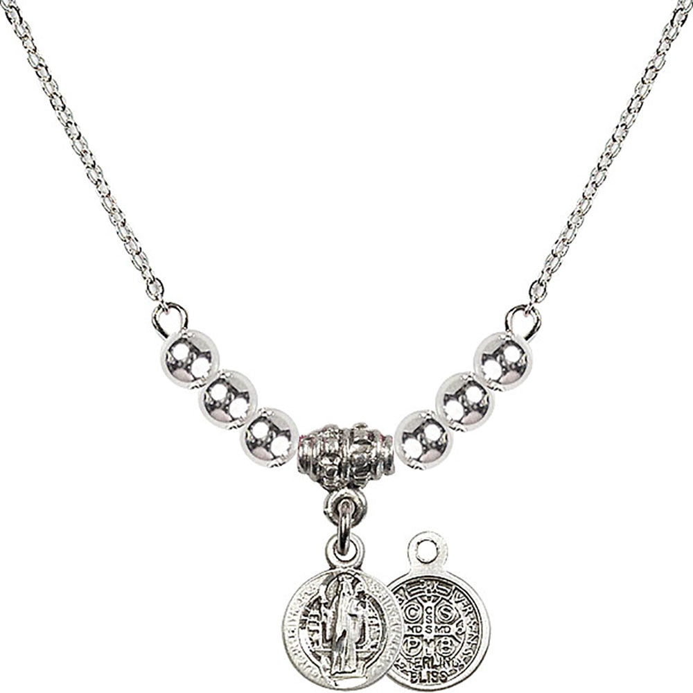 Sterling Silver Saint Benedict Birthstone Necklace with Sterling Silver Beads - 2341