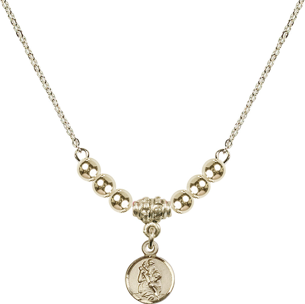 14kt Gold Filled Saint Christopher Birthstone Necklace with Gold Filled Beads - 2343