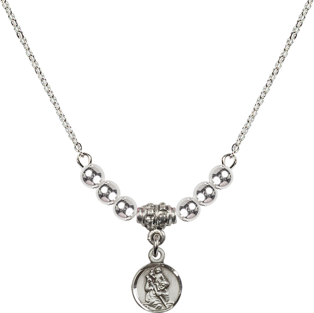 Sterling Silver Saint Christopher Birthstone Necklace with Sterling Silver Beads - 2343