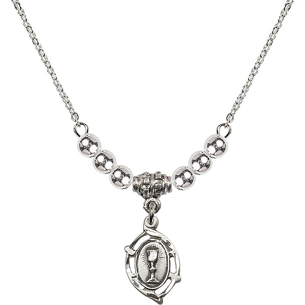 Sterling Silver Communion Birthstone Necklace with Sterling Silver Beads - 3019