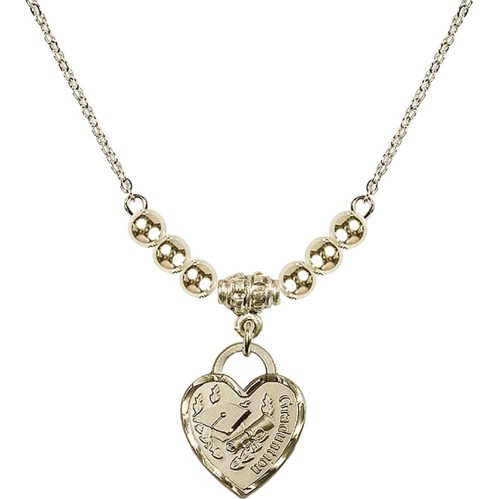 14kt Gold Filled Graduation Heart Birthstone Necklace with Gold Filled Beads - 3406