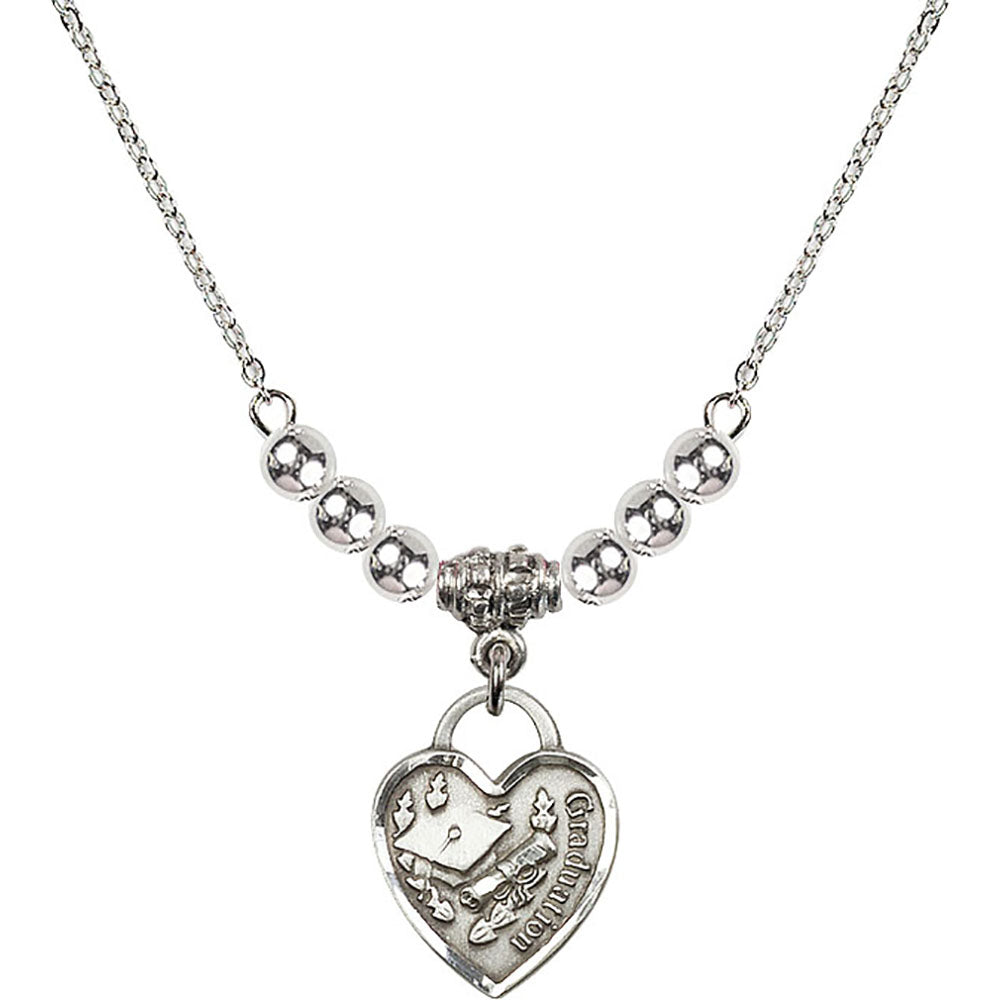 Sterling Silver Graduation Heart Birthstone Necklace with Sterling Silver Beads - 3406
