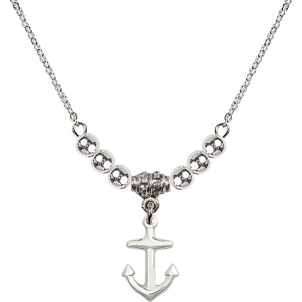 Sterling Silver Anchor Birthstone Necklace with Sterling Silver Beads - 4158