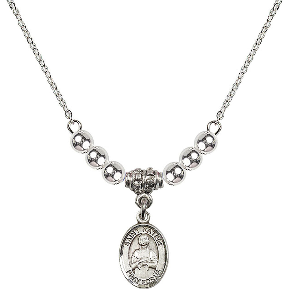 Sterling Silver Saint Kateri Tekakwitha Birthstone Necklace with Sterling Silver Beads - 9061