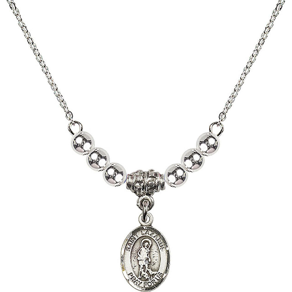 Sterling Silver Saint Lazarus Birthstone Necklace with Sterling Silver Beads - 9066