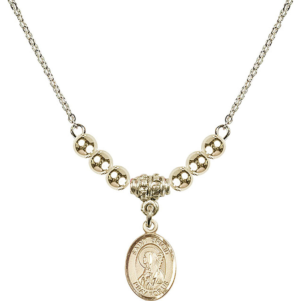 14kt Gold Filled Saint Brigid of Ireland Birthstone Necklace with Gold Filled Beads - 9123