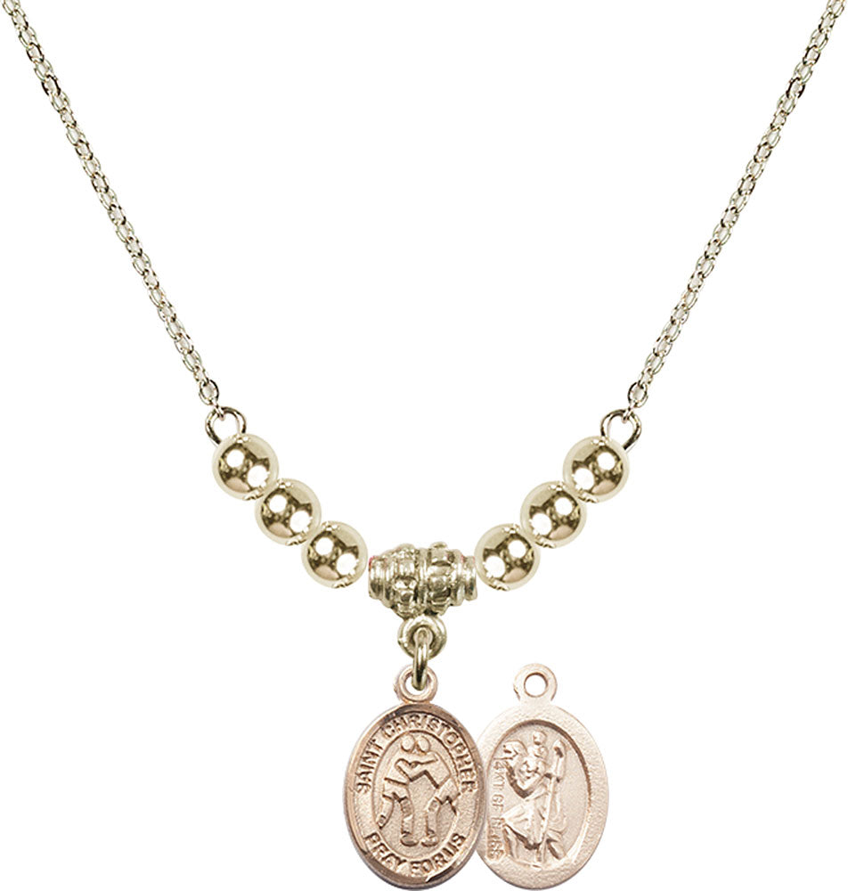 14kt Gold Filled Saint Christopher/Wrestling Birthstone Necklace with Gold Filled Beads - 9159