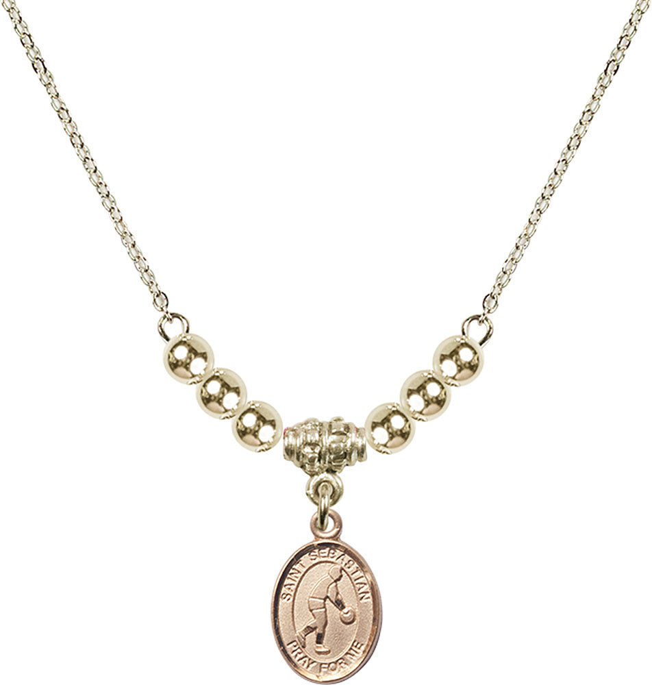 14kt Gold Filled Saint Sebastian/Basketball Birthstone Necklace with Gold Filled Beads - 9163
