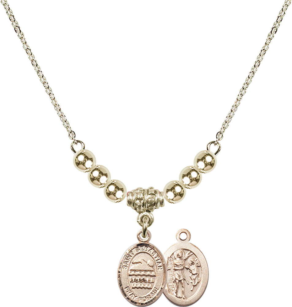 14kt Gold Filled Saint Sebastian/Swimming Birthstone Necklace with Gold Filled Beads - 9167