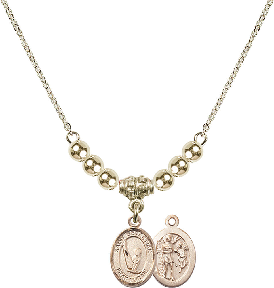14kt Gold Filled Saint Sebastian/Gymnastics Birthstone Necklace with Gold Filled Beads - 9172
