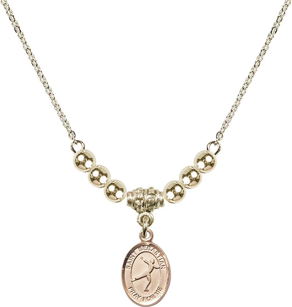 14kt Gold Filled Saint Sebastian/Figure Skating Birthstone Necklace with Gold Filled Beads - 9177