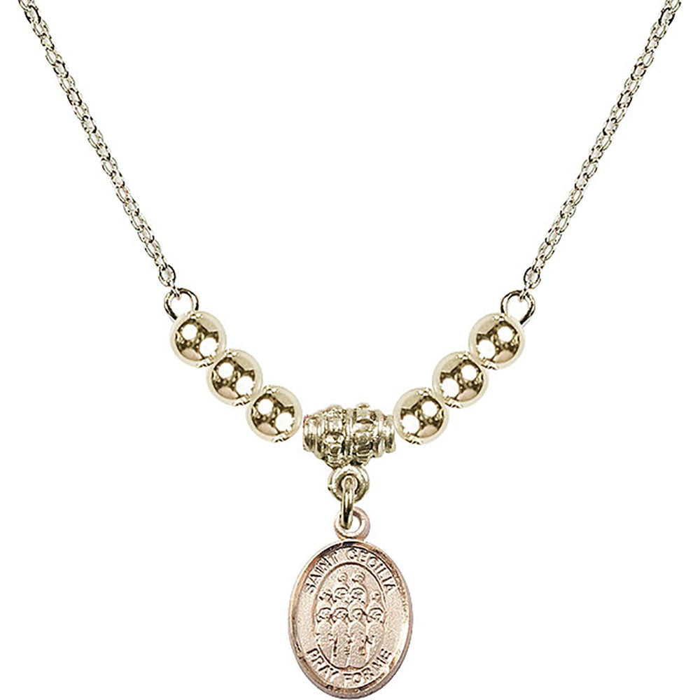 14kt Gold Filled Saint Cecilia / Choir Birthstone Necklace with Gold Filled Beads - 9180