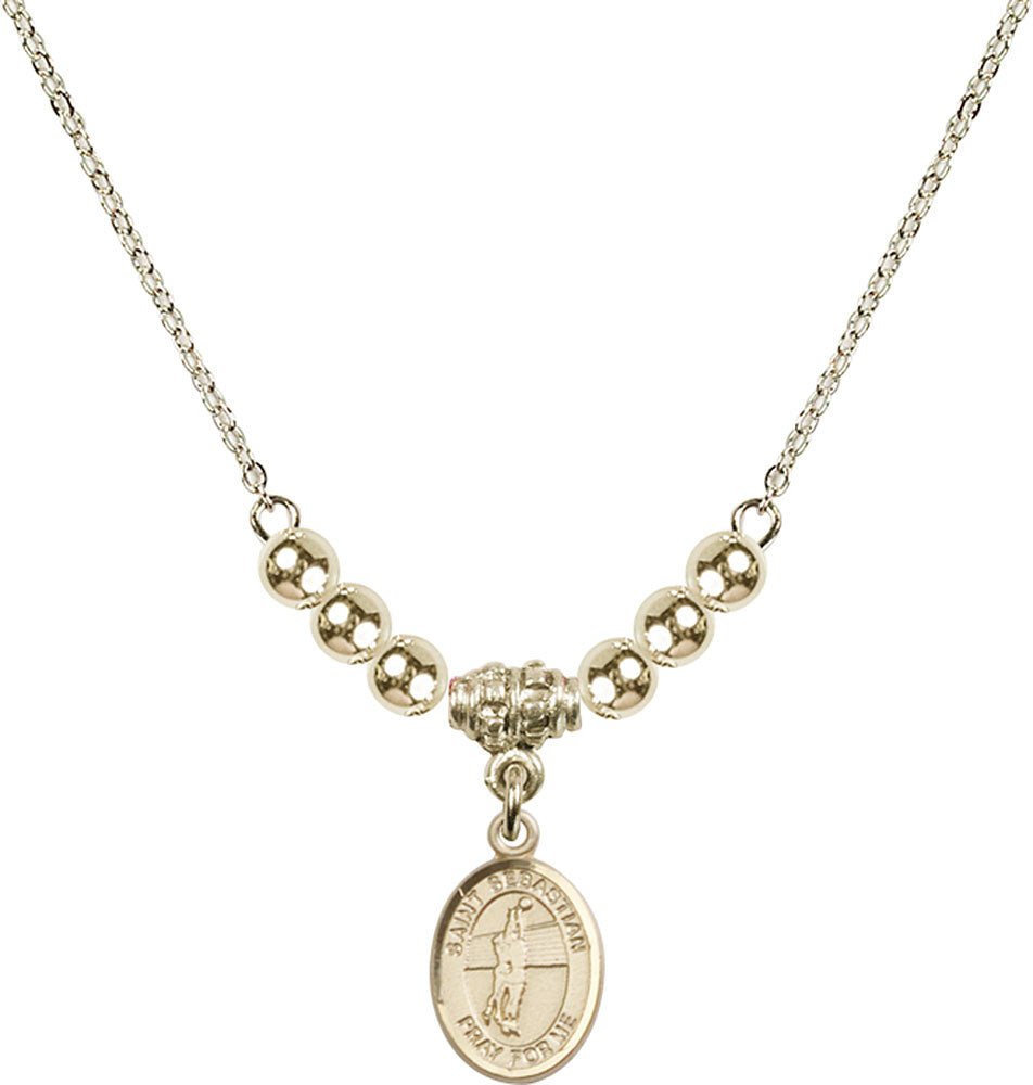 14kt Gold Filled Saint Sebastian / Volleyball Birthstone Necklace with Gold Filled Beads - 9186