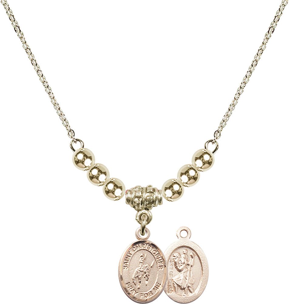 14kt Gold Filled Saint Christopher / Rodeo Birthstone Necklace with Gold Filled Beads - 9192