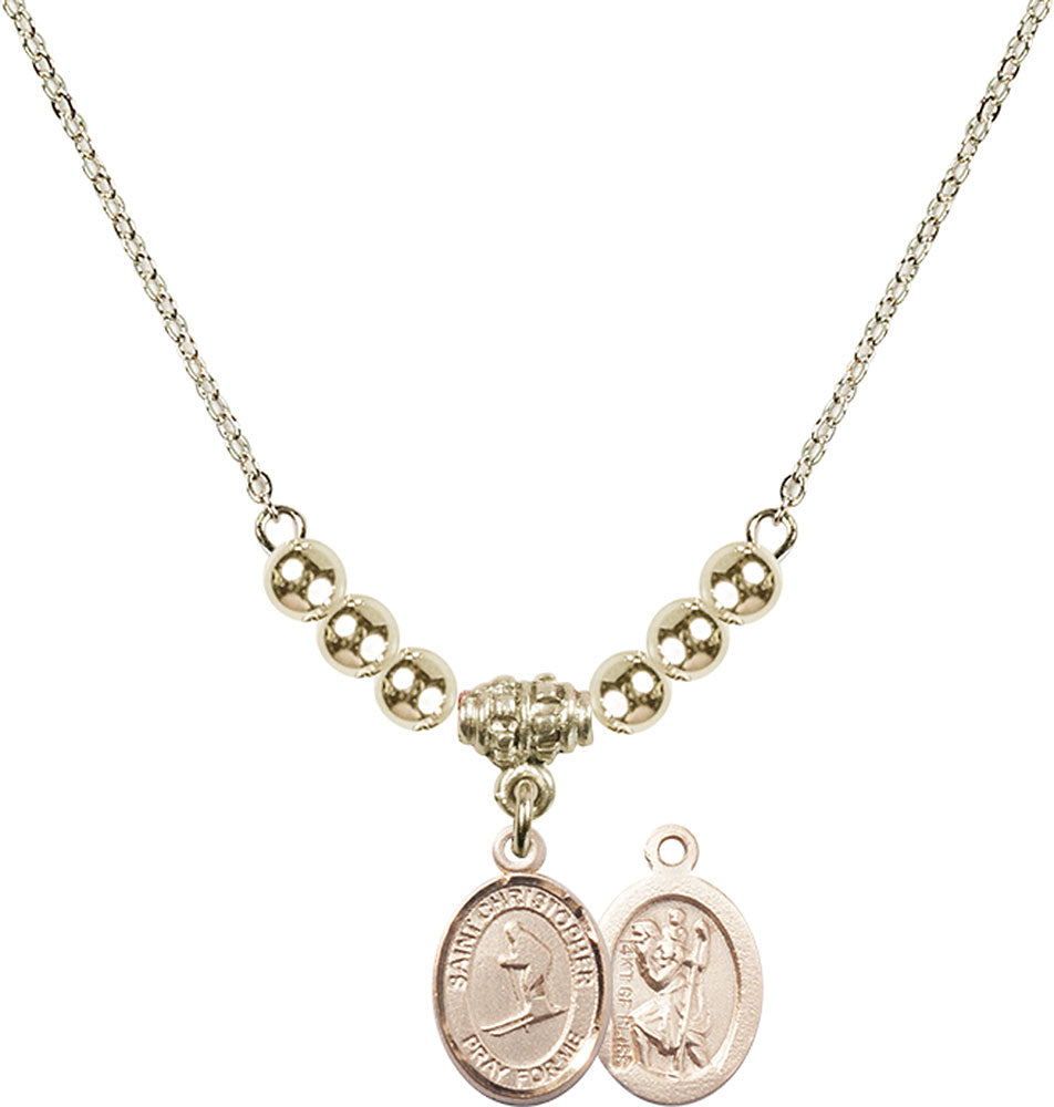 14kt Gold Filled Saint Christopher / Skiing Birthstone Necklace with Gold Filled Beads - 9193